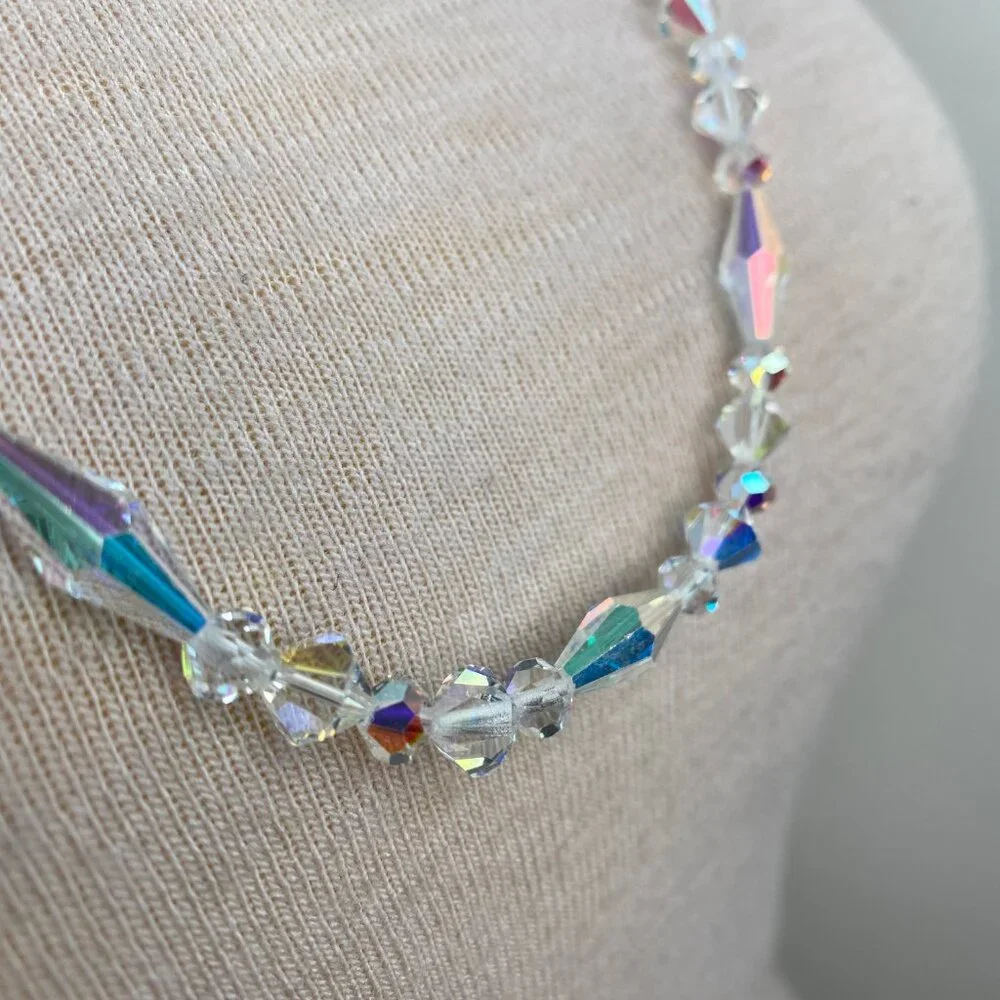 Vintage AB Aurora Borealis Faceted Glass Bead Necklace 34" - Picture 4 of 10